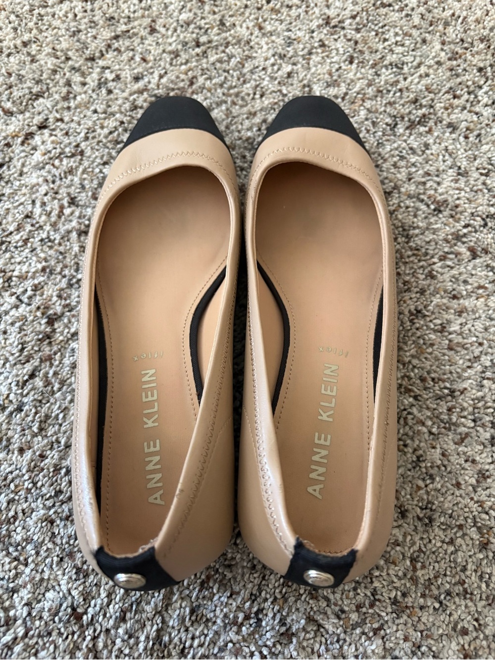 Anne Klein Tan and Black Square-Toe Ballet Flats - Picture 2 of 7